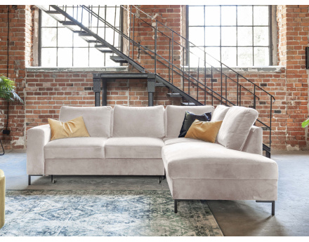 Canapé d'angle droit 5 places convertible en velours Lilly