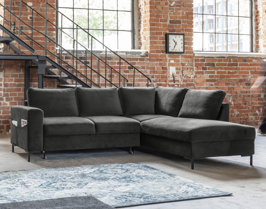 Canapé d'angle droit 5 places convertible en velours Lilly