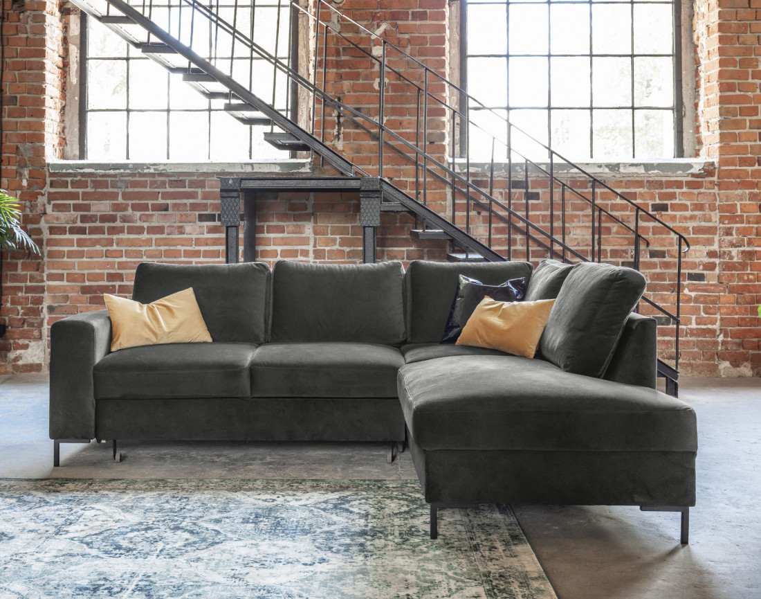 Canapé d'angle droit 5 places convertible en velours Lilly