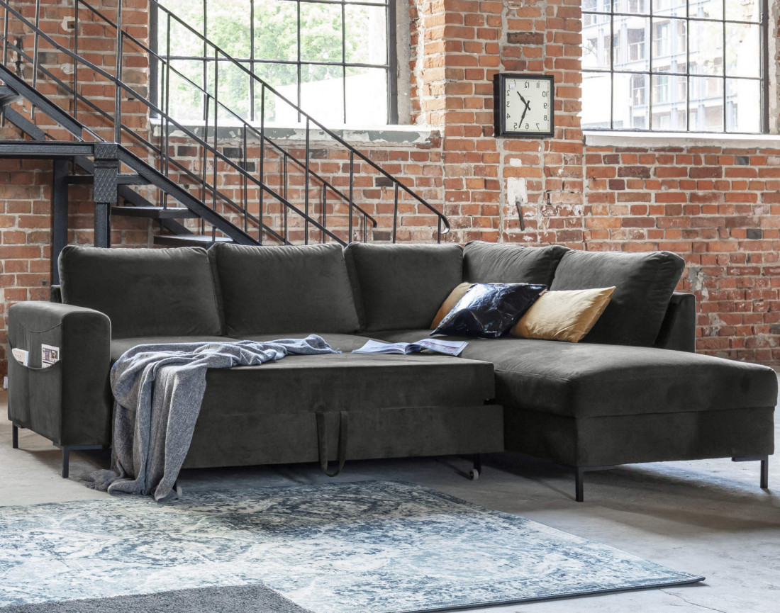 Canapé d'angle droit 5 places convertible en velours Lilly
