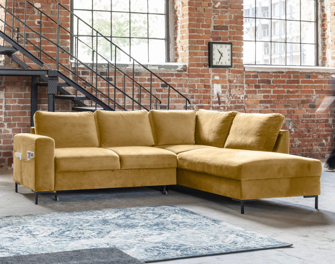 Canapé d'angle droit 5 places convertible en velours Lilly