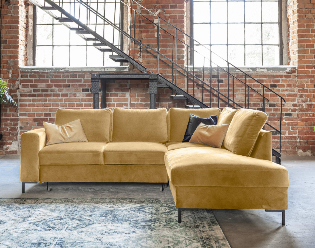 Canapé d'angle droit 5 places convertible en velours Lilly