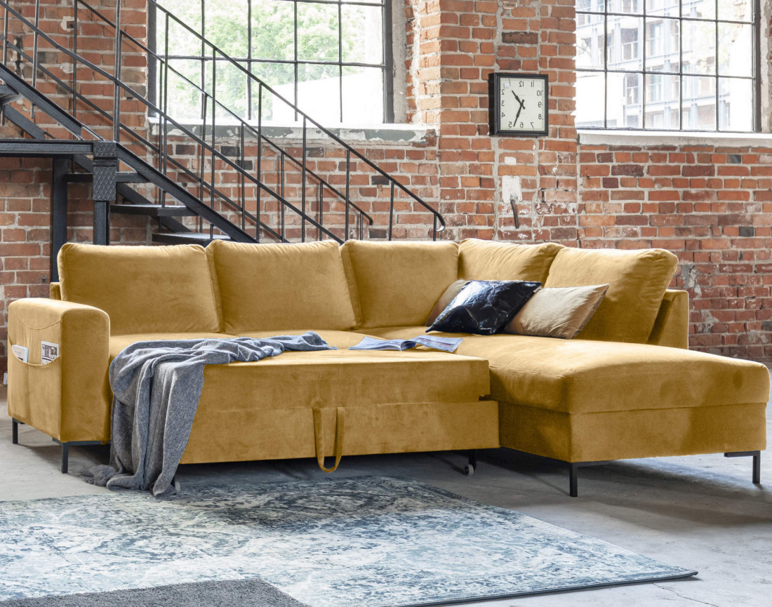 Canapé d'angle droit 5 places convertible en velours Lilly