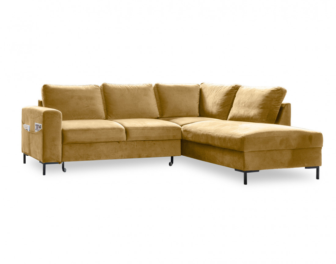 Canapé d'angle droit 5 places convertible en velours Lilly