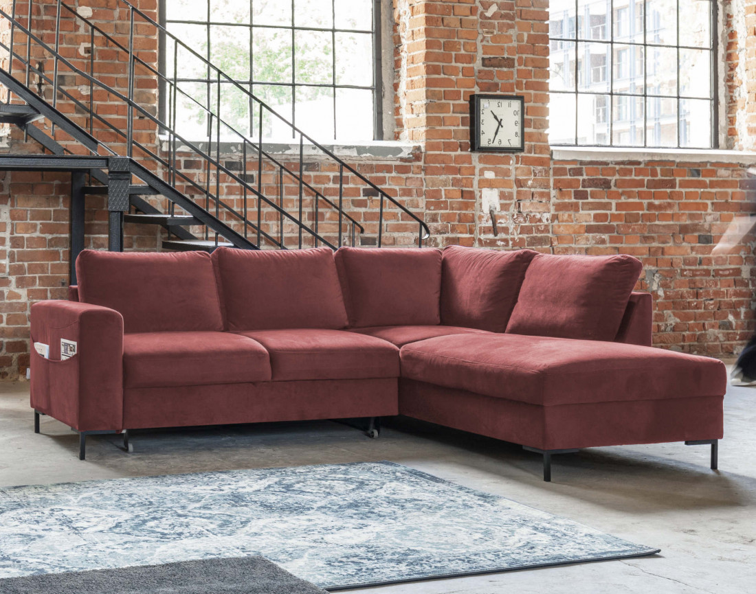 Canapé d'angle droit 5 places convertible en velours Lilly