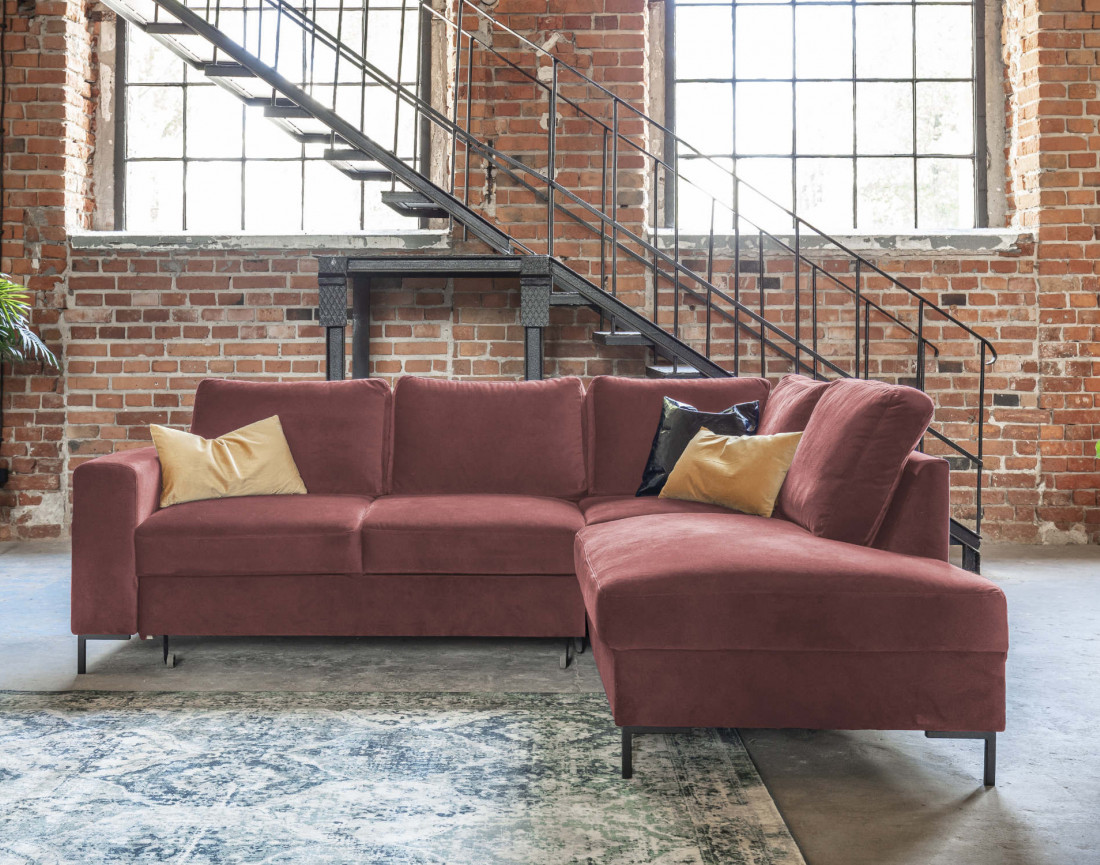 Canapé d'angle droit 5 places convertible en velours Lilly