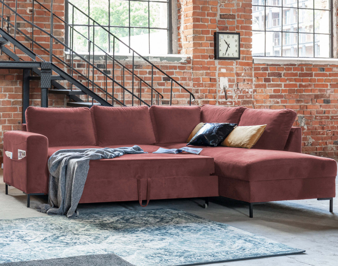 Canapé d'angle droit 5 places convertible en velours Lilly