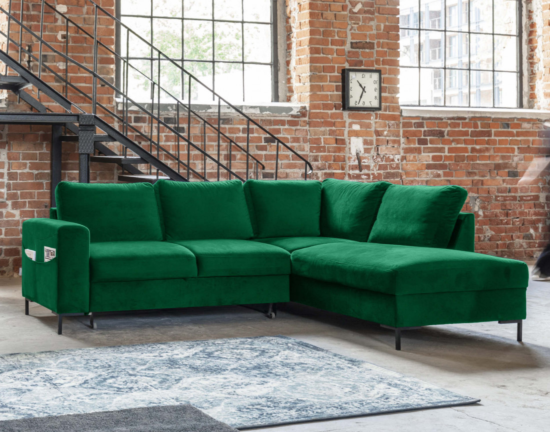 Canapé d'angle droit 5 places convertible en velours Lilly