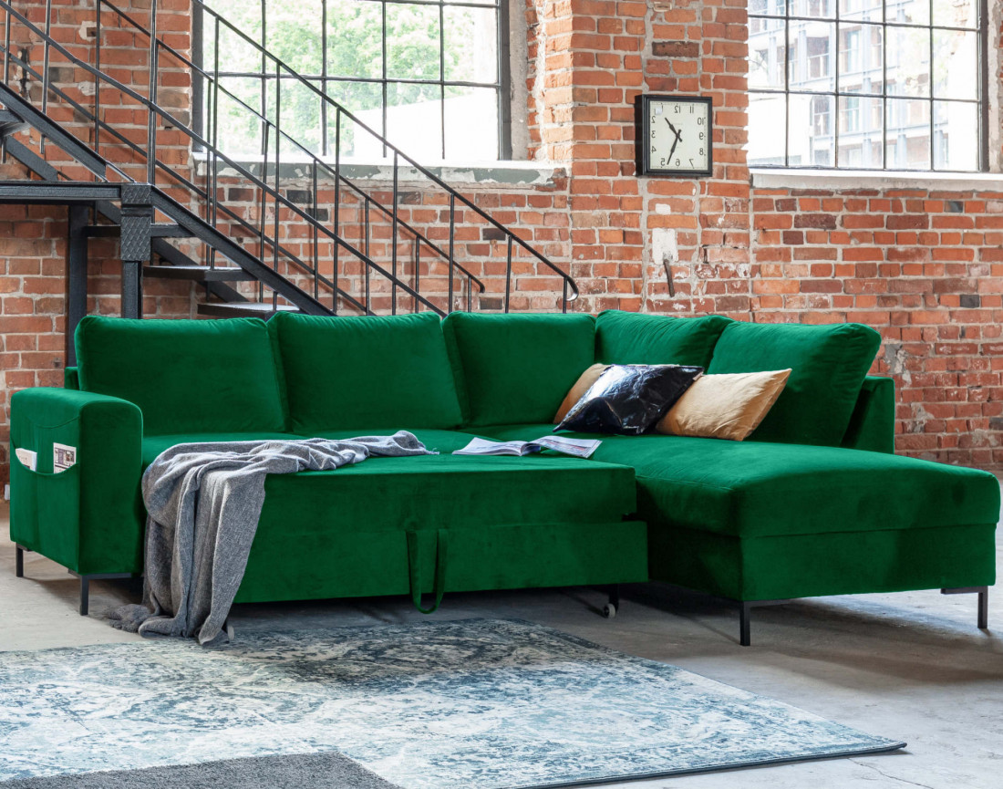 Canapé d'angle droit 5 places convertible en velours Lilly