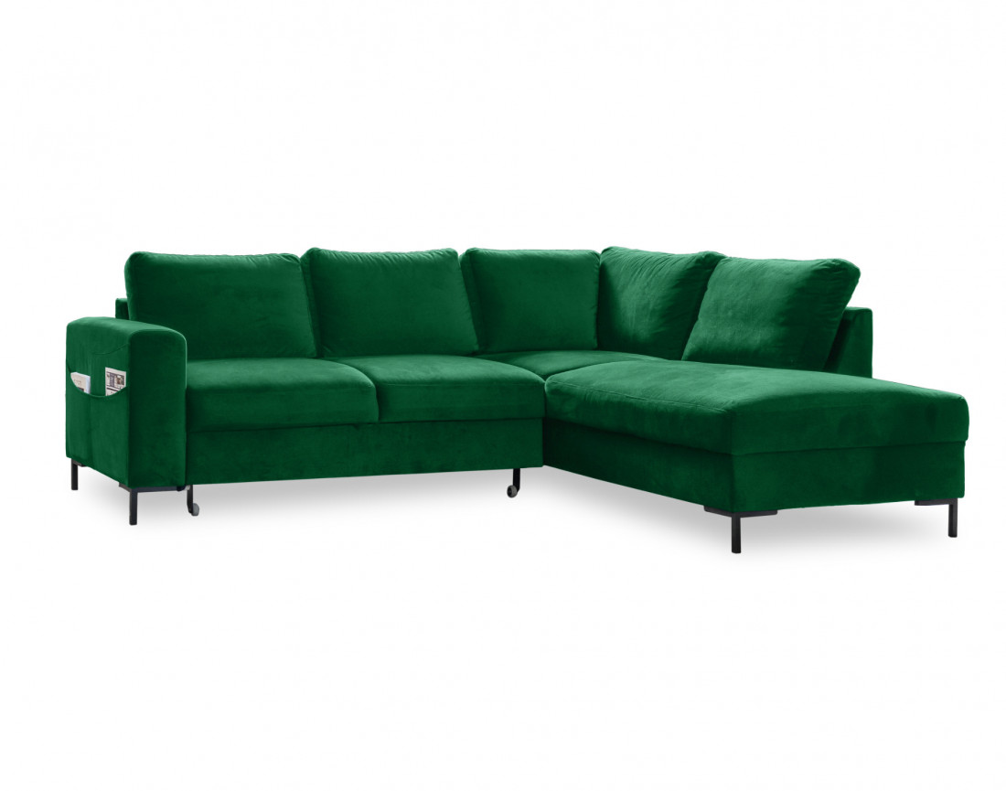 Canapé d'angle droit 5 places convertible en velours Lilly