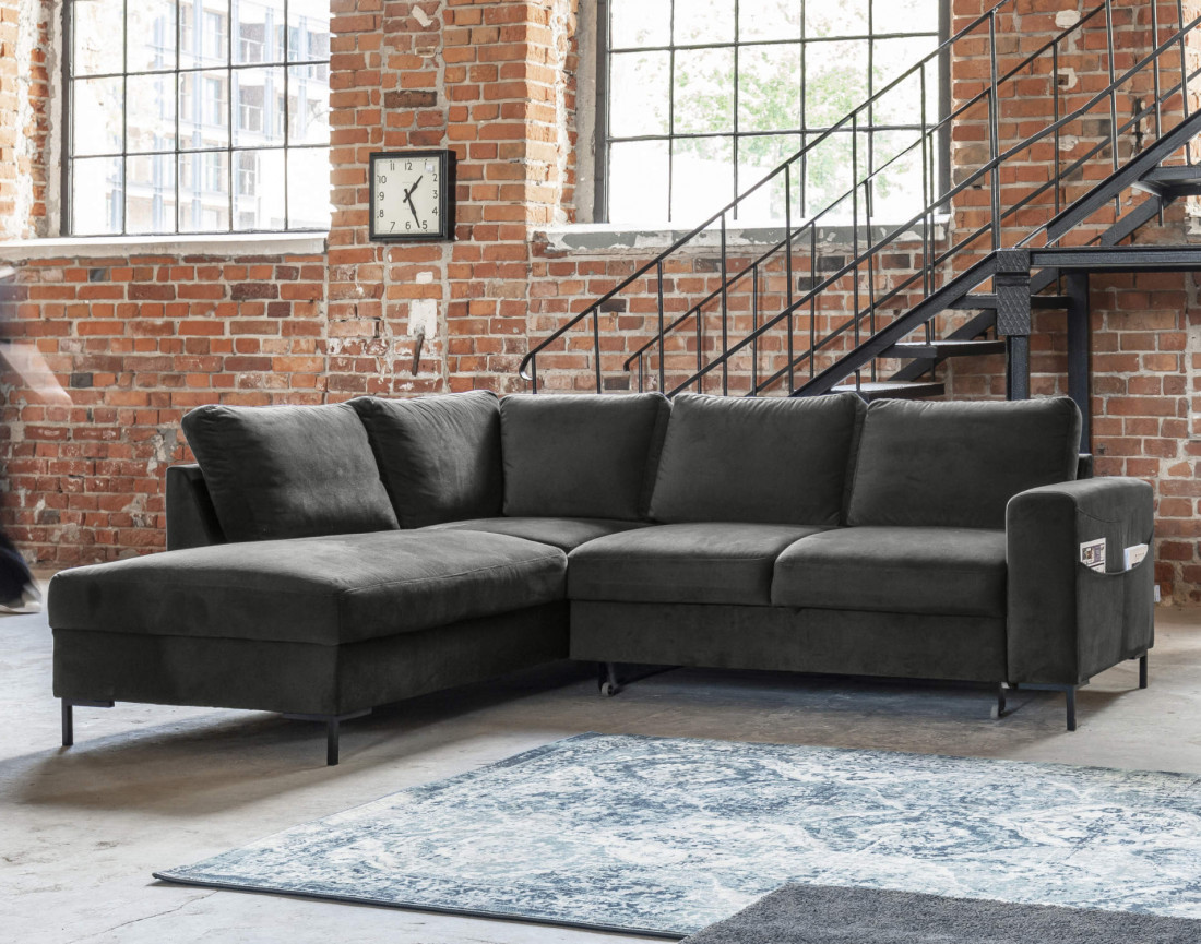 Canapé d'angle gauche 5 places convertible en velours