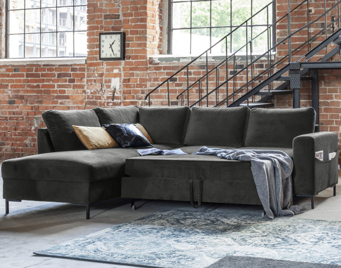 Canapé d'angle gauche 5 places convertible en velours