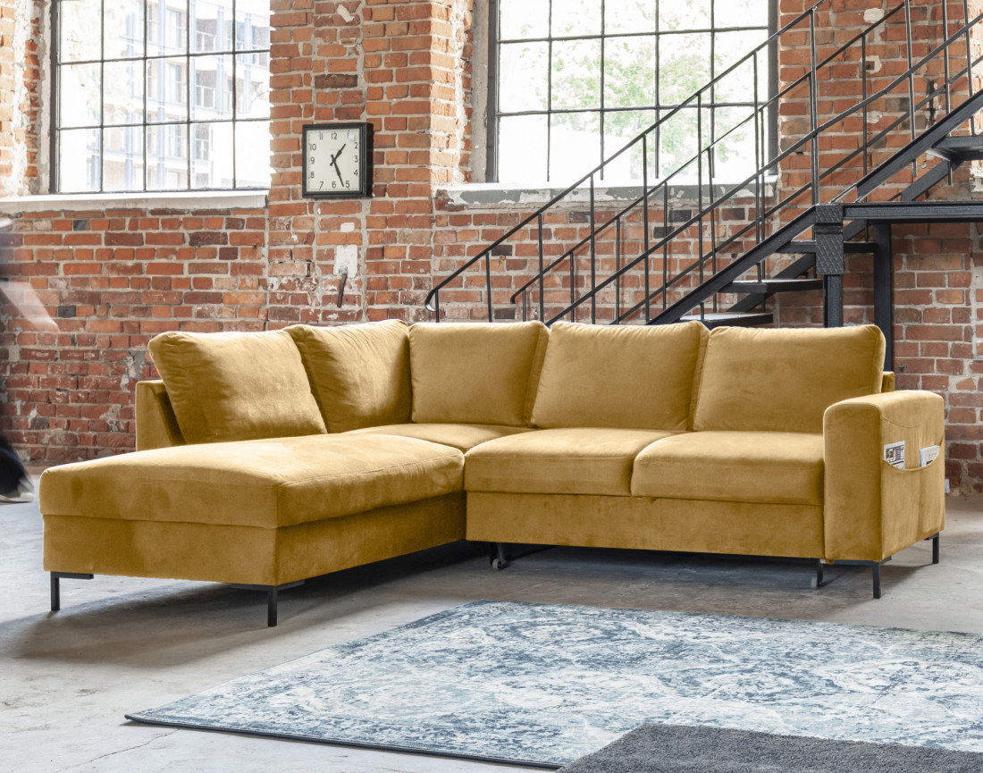 Canapé d'angle gauche 5 places convertible en velours
