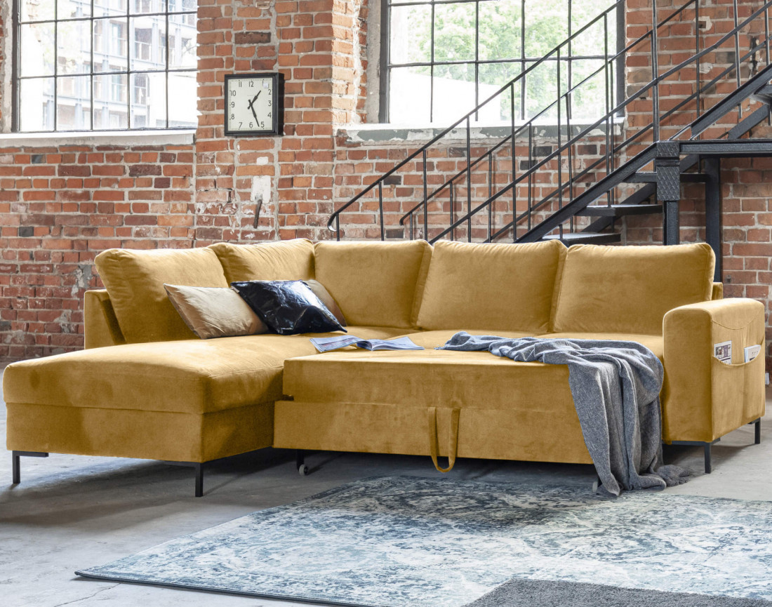 Canapé d'angle gauche 5 places convertible en velours