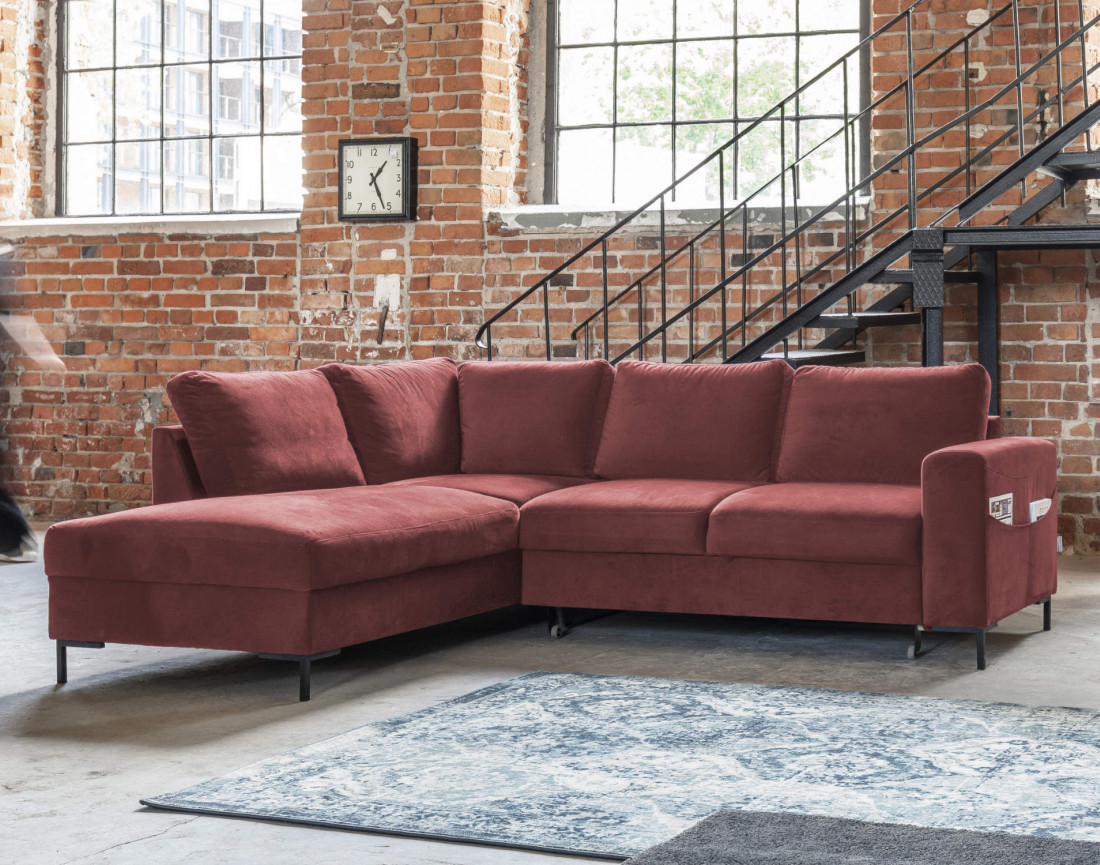 Canapé d'angle gauche 5 places convertible en velours