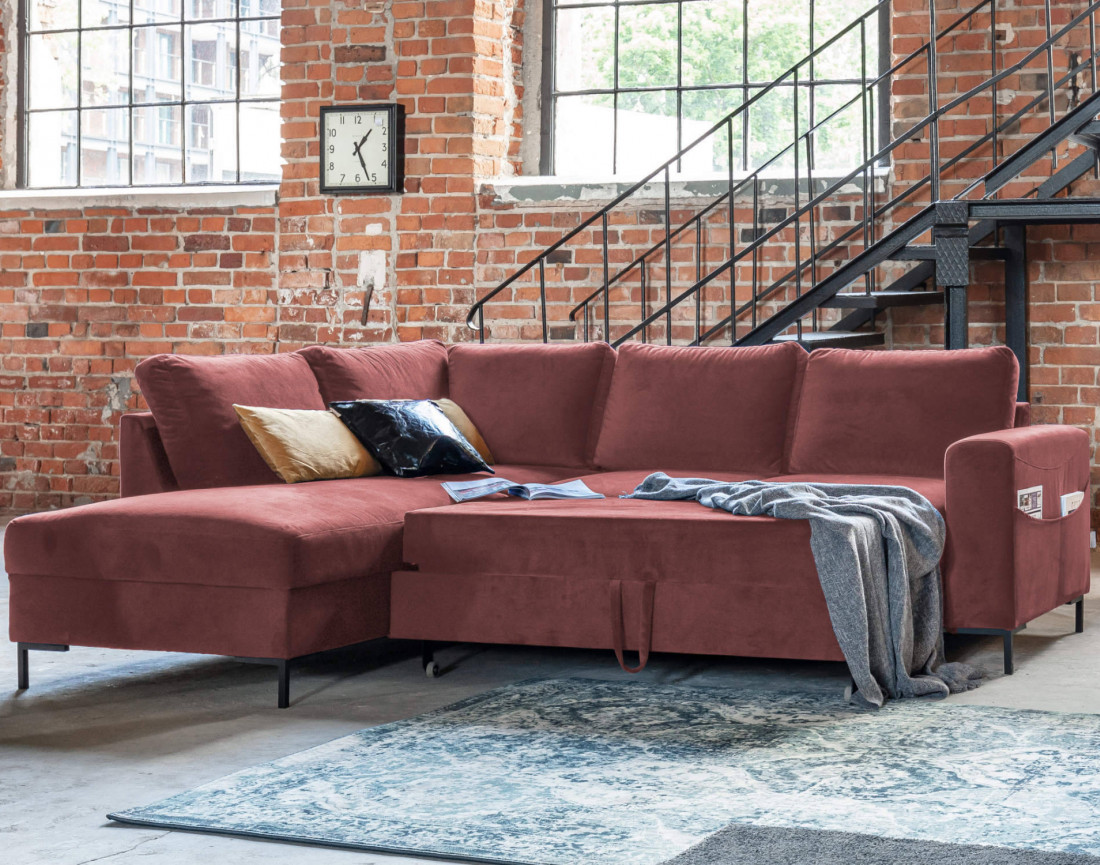 Canapé d'angle gauche 5 places convertible en velours