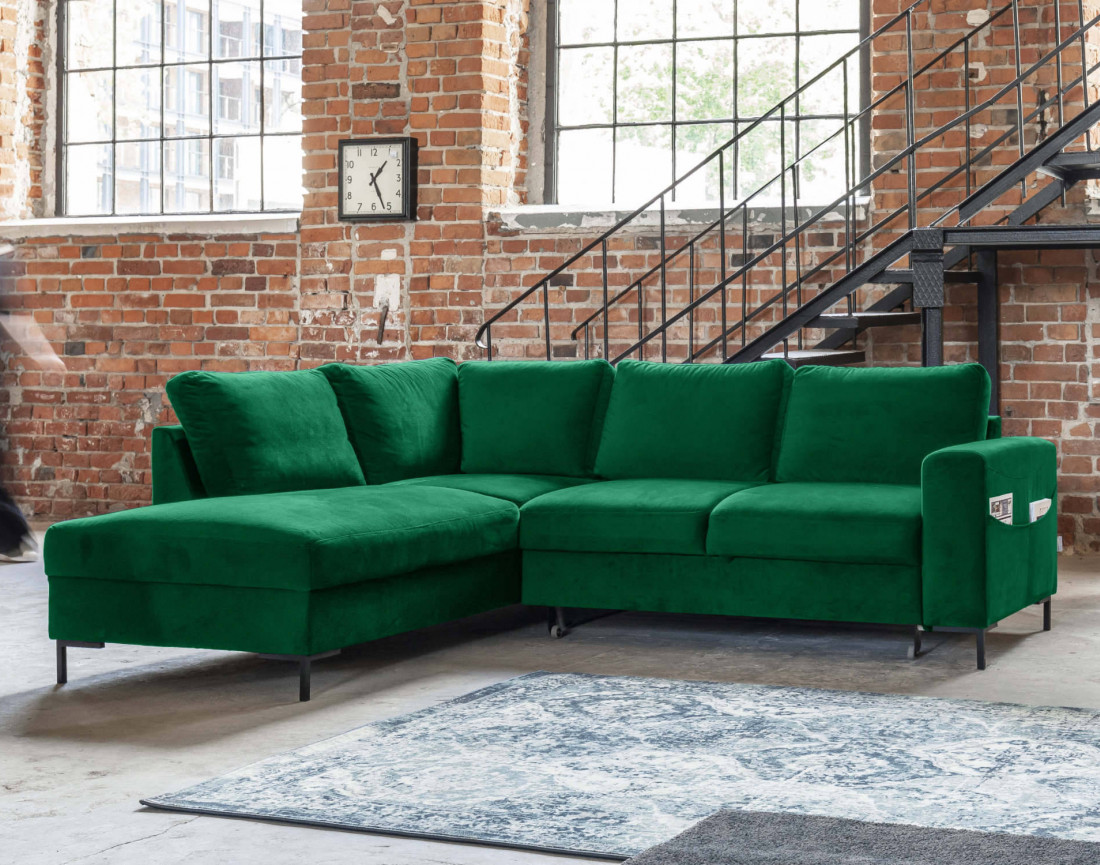 Canapé d'angle gauche 5 places convertible en velours