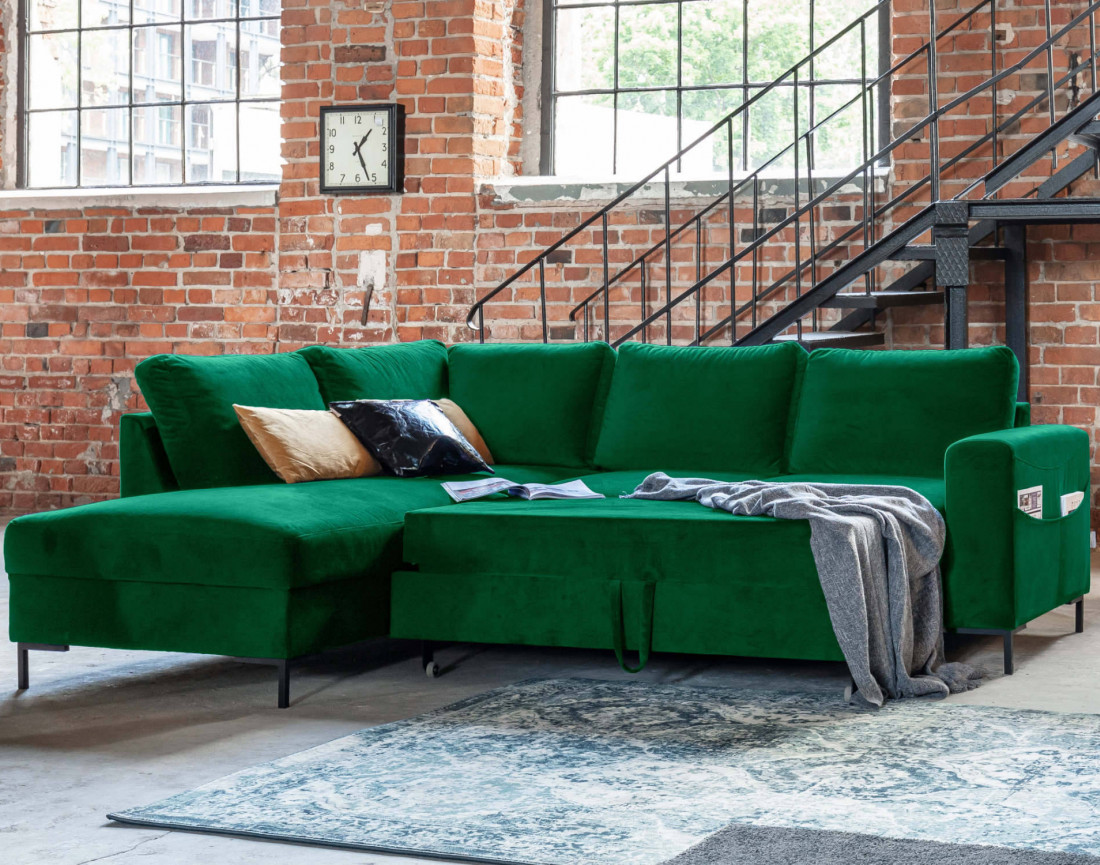 Canapé d'angle gauche 5 places convertible en velours