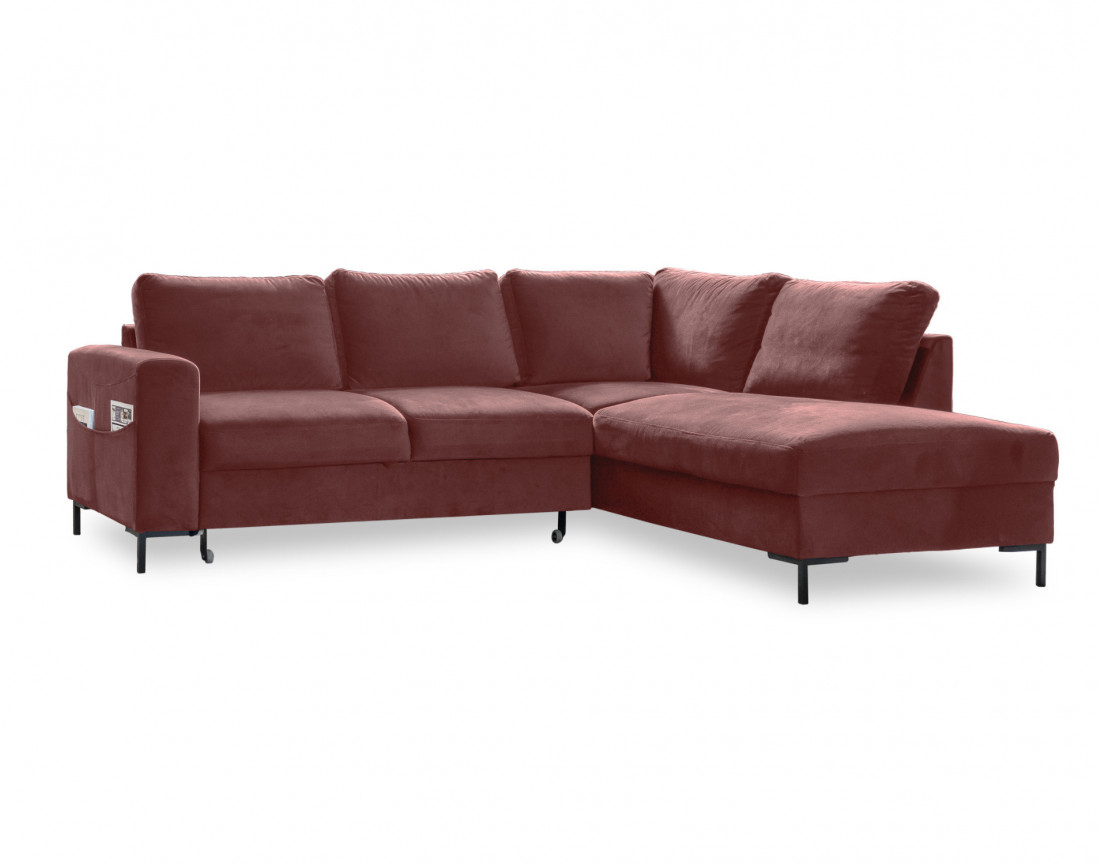 Canapé d'angle droit 5 places convertible en velours Lilly
