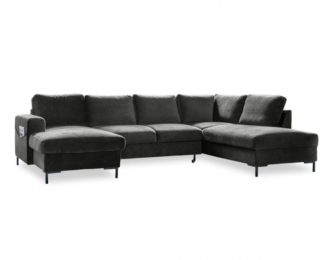 Canapé panoramique d'angle droit 7 places convertible avec coffre en velours