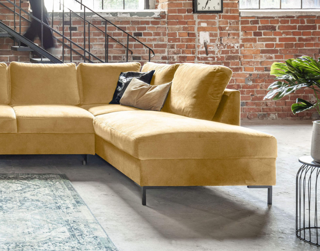 Canapé panoramique d'angle droit 7 places convertible avec coffre en velours