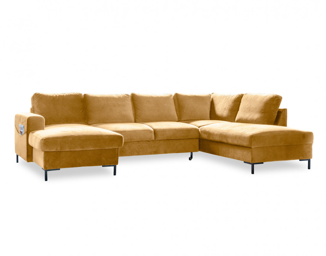 Canapé panoramique d'angle droit 7 places convertible avec coffre en velours