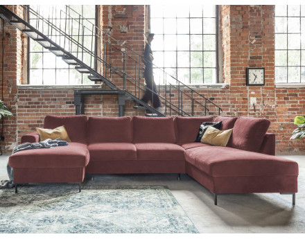 Canapé panoramique d'angle droit 7 places convertible avec coffre en velours