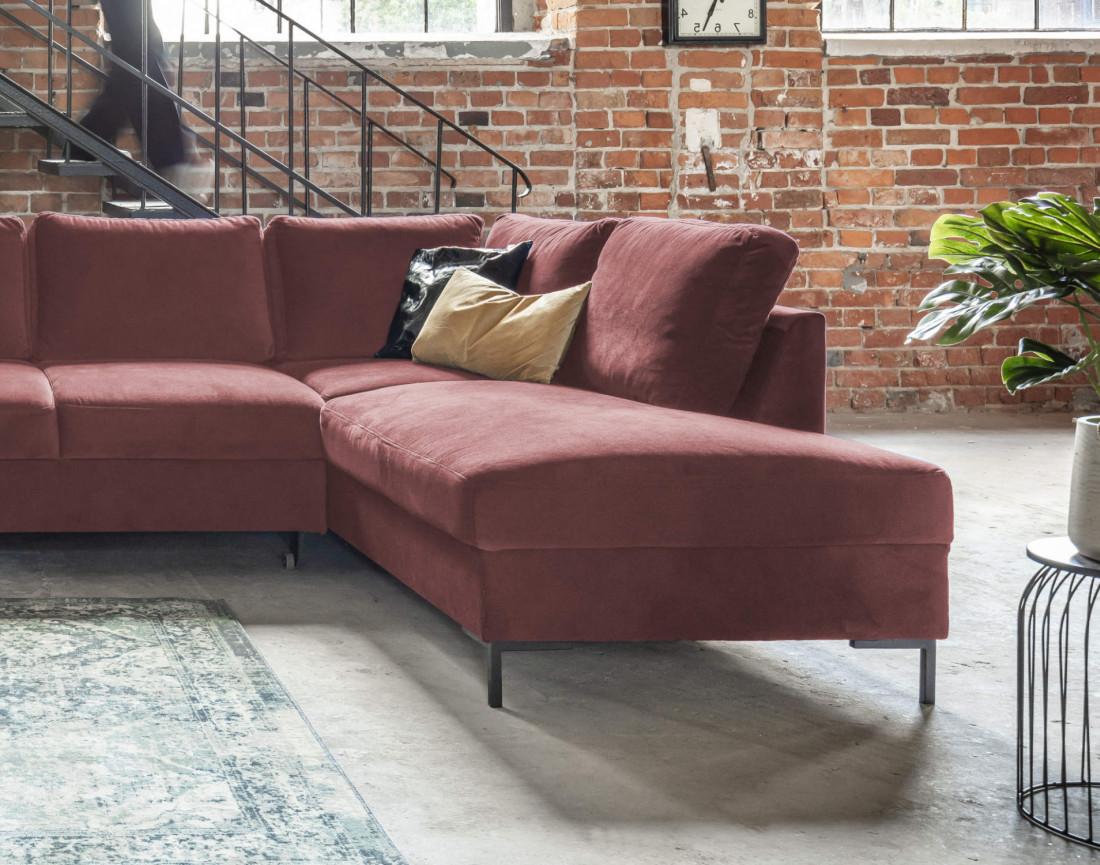 Canapé panoramique d'angle droit 7 places convertible avec coffre en velours