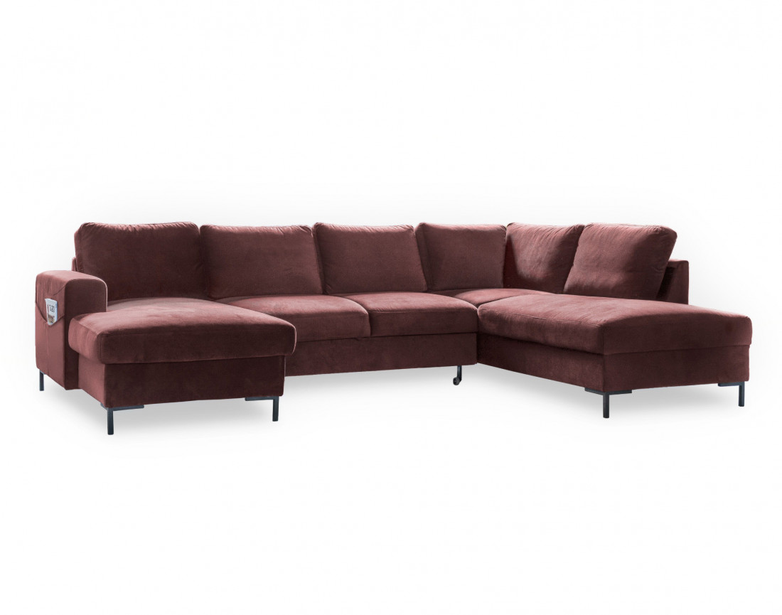 Canapé panoramique d'angle droit 7 places convertible avec coffre en velours