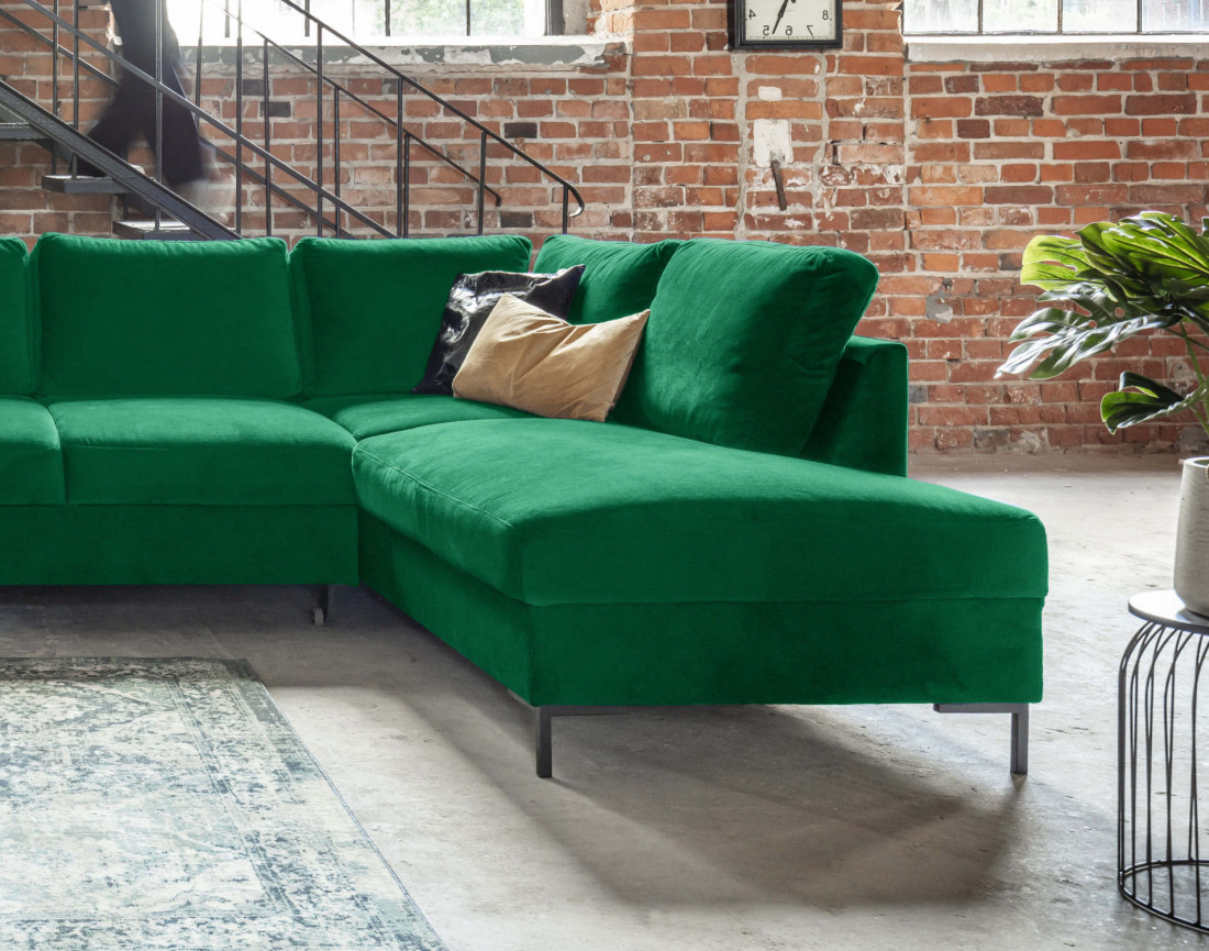 Canapé panoramique d'angle droit 7 places convertible avec coffre en velours