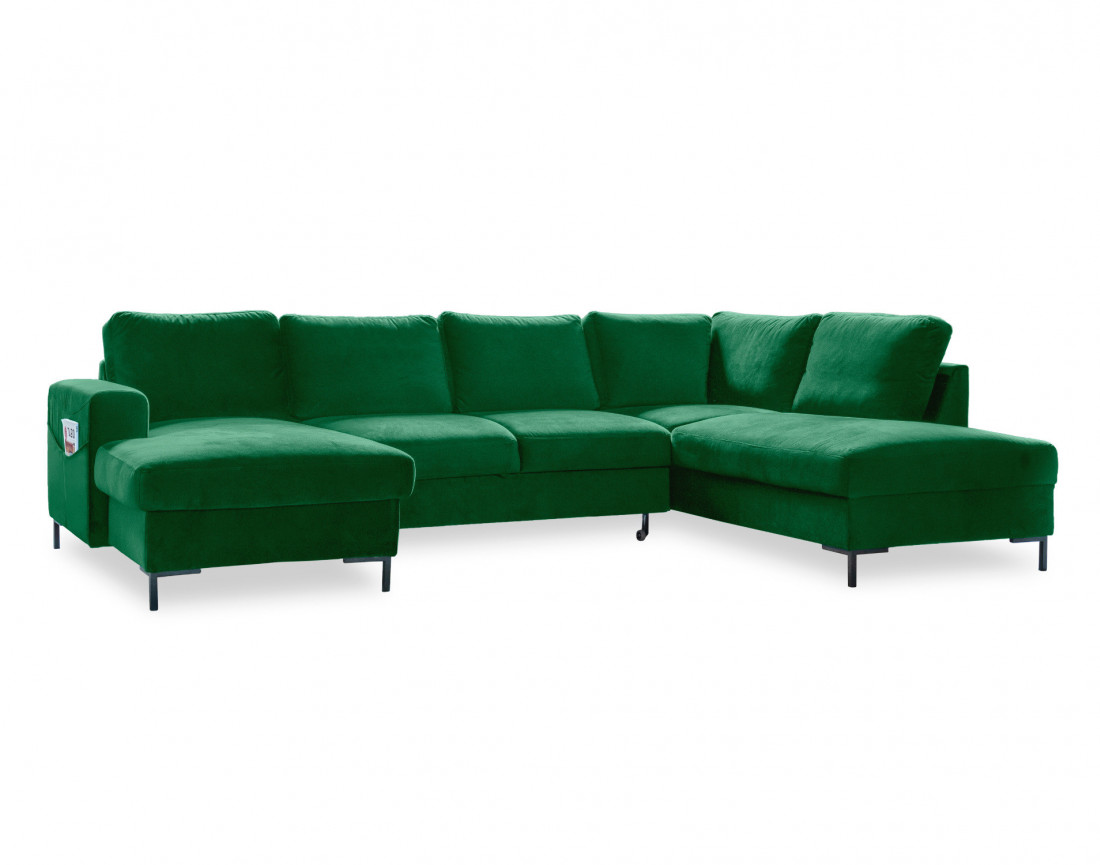 Canapé panoramique d'angle droit 7 places convertible avec coffre en velours