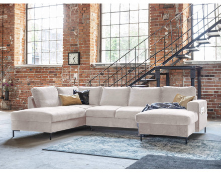 Canapé panoramique d'angle gauche 7 places convertible avec coffre en velours Lilly