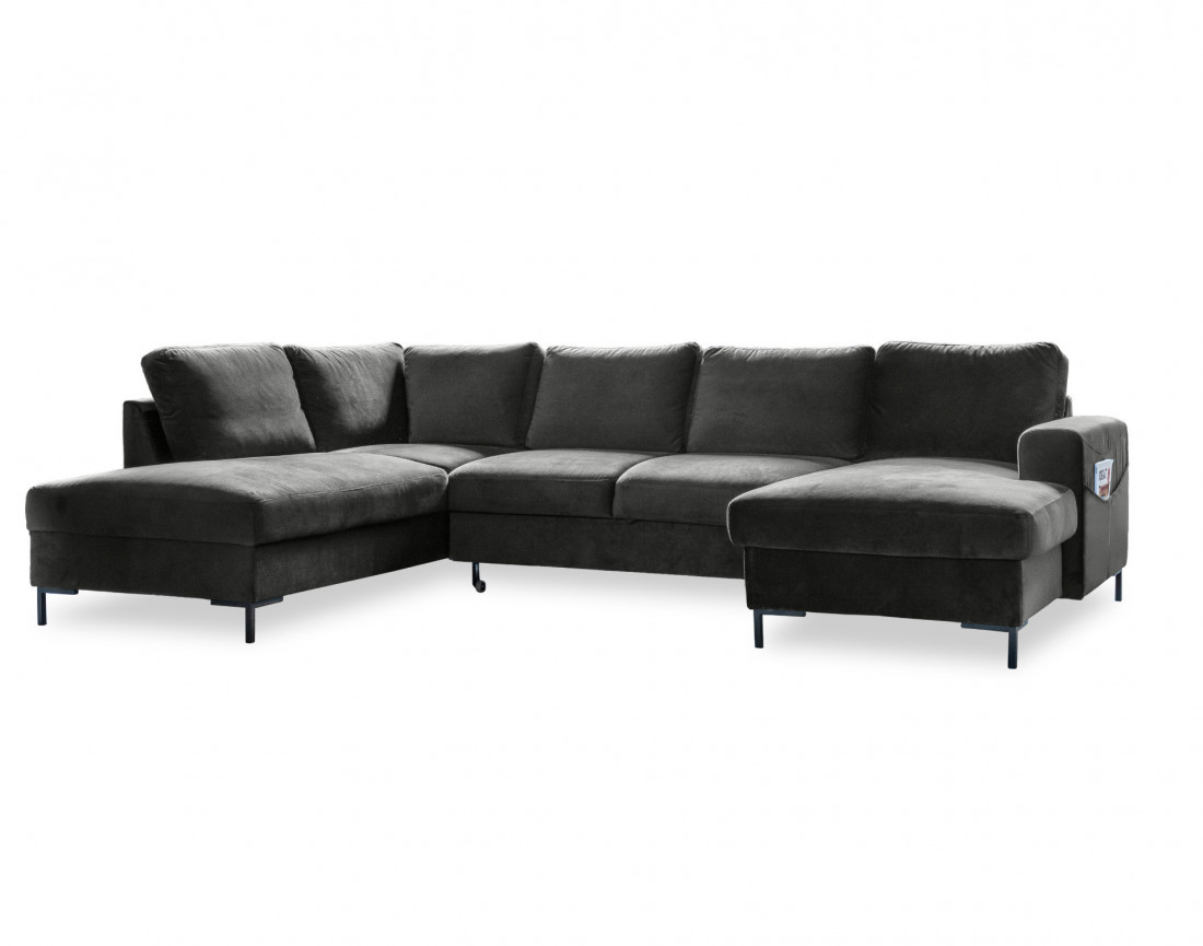 Canapé panoramique d'angle gauche 7 places convertible avec coffre en velours Lilly