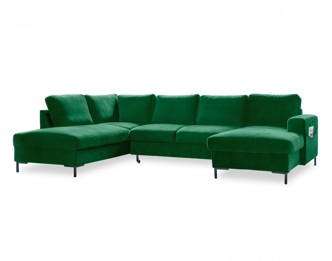 Canapé panoramique d'angle gauche 7 places convertible avec coffre en velours Lilly