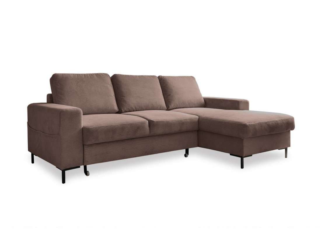 Canapé d'angle droit 4 places convertible avec coffre en velours côtelé Lilly