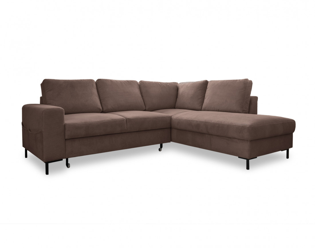 Canapé d'angle droit 5 places convertible en velours côtelé Lilly