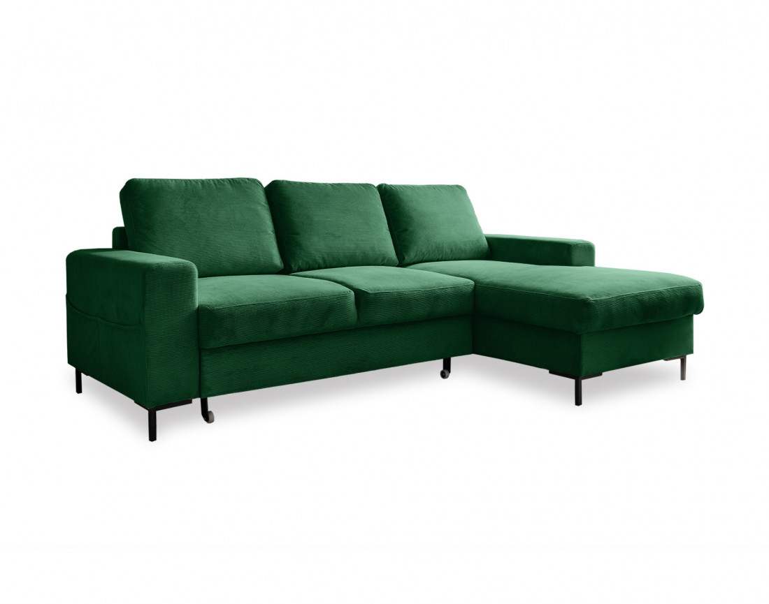 Canapé d'angle droit 4 places convertible avec coffre en velours côtelé Lilly