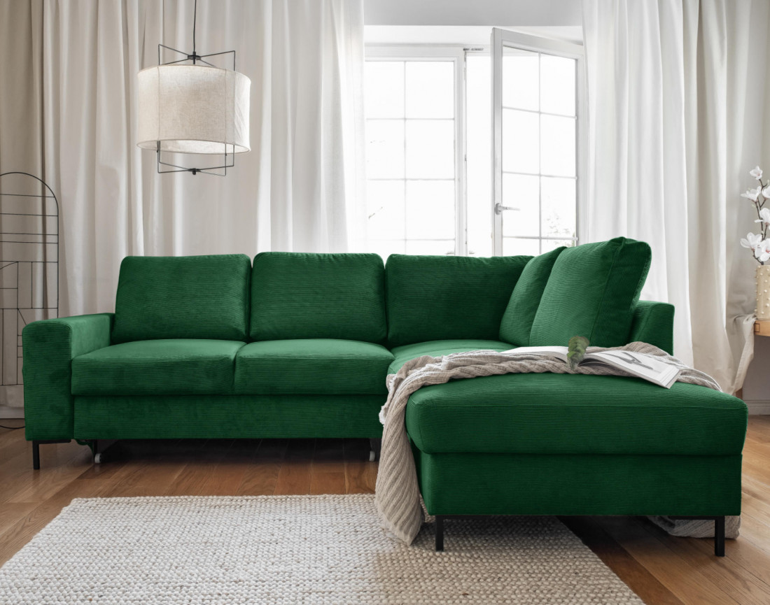 Canapé d'angle droit 5 places convertible en velours côtelé Lilly