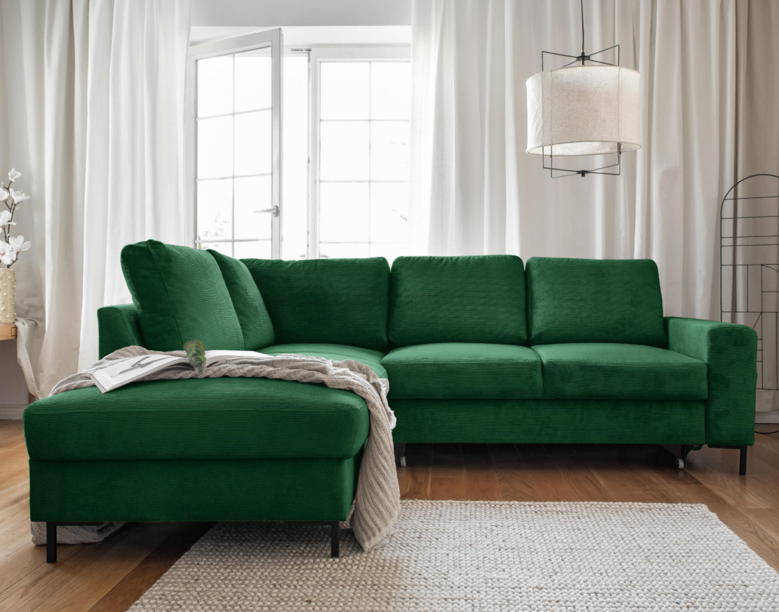 Canapé d'angle gauche 5 places convertible en velours côtelé Lilly