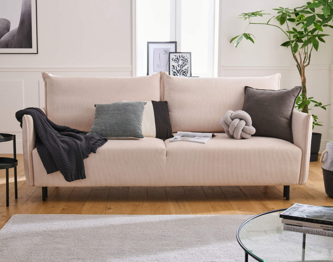 Valentina - canapé 3 places convertible avec coffre en velours côtelé - style contemporain