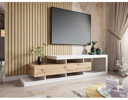 Olga - meuble TV - bois et blanc - 198 cm - style scandinave