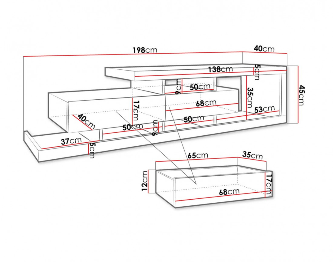 Olga meuble TV bois et blanc 2 tiroirs 198 cm