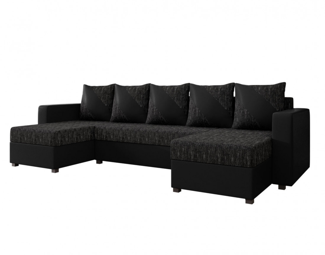 Romy - canapé panoramique en U 7 places convertible avec coffre en tissu et PU