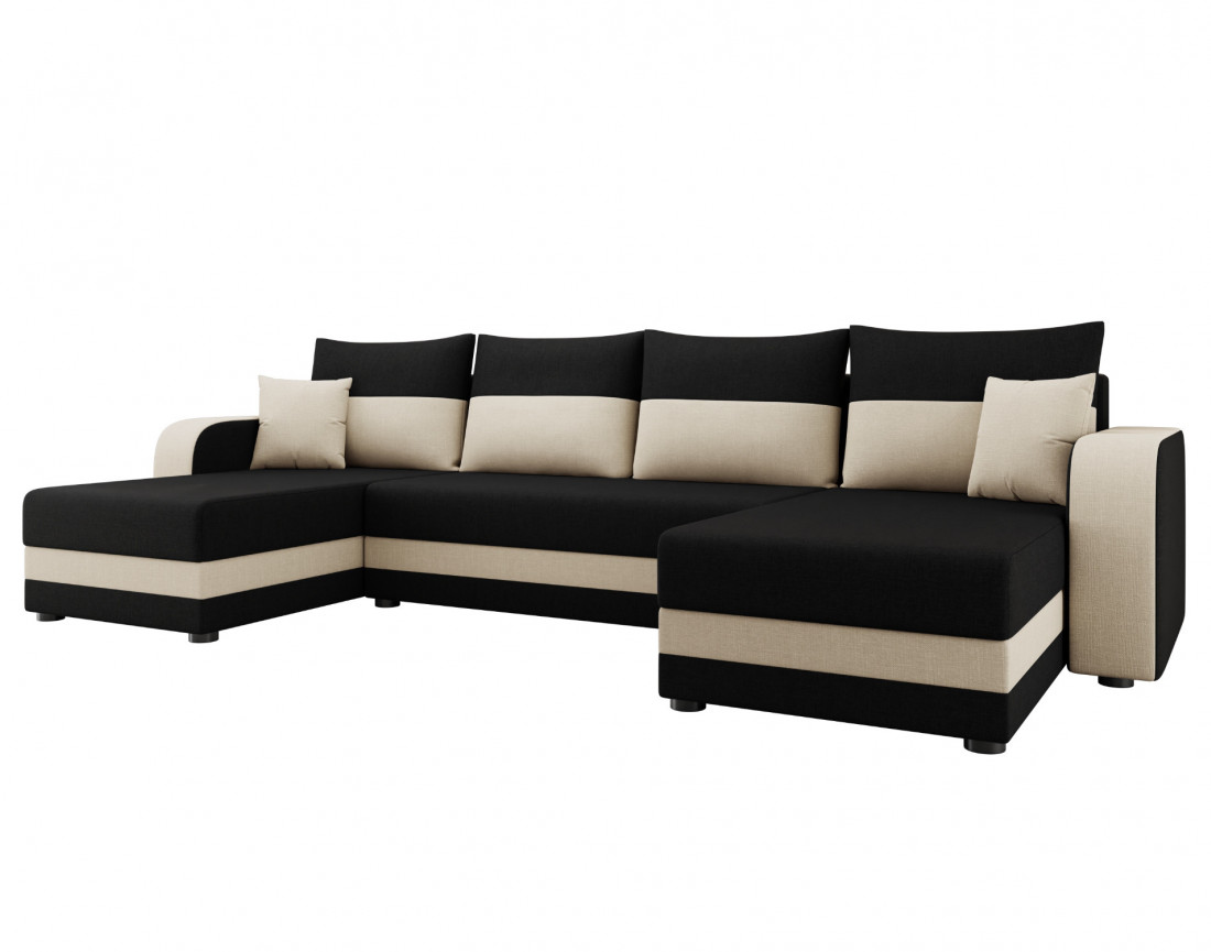 Harvey - canapé panoramique en U 7 places convertible avec coffre en tissu