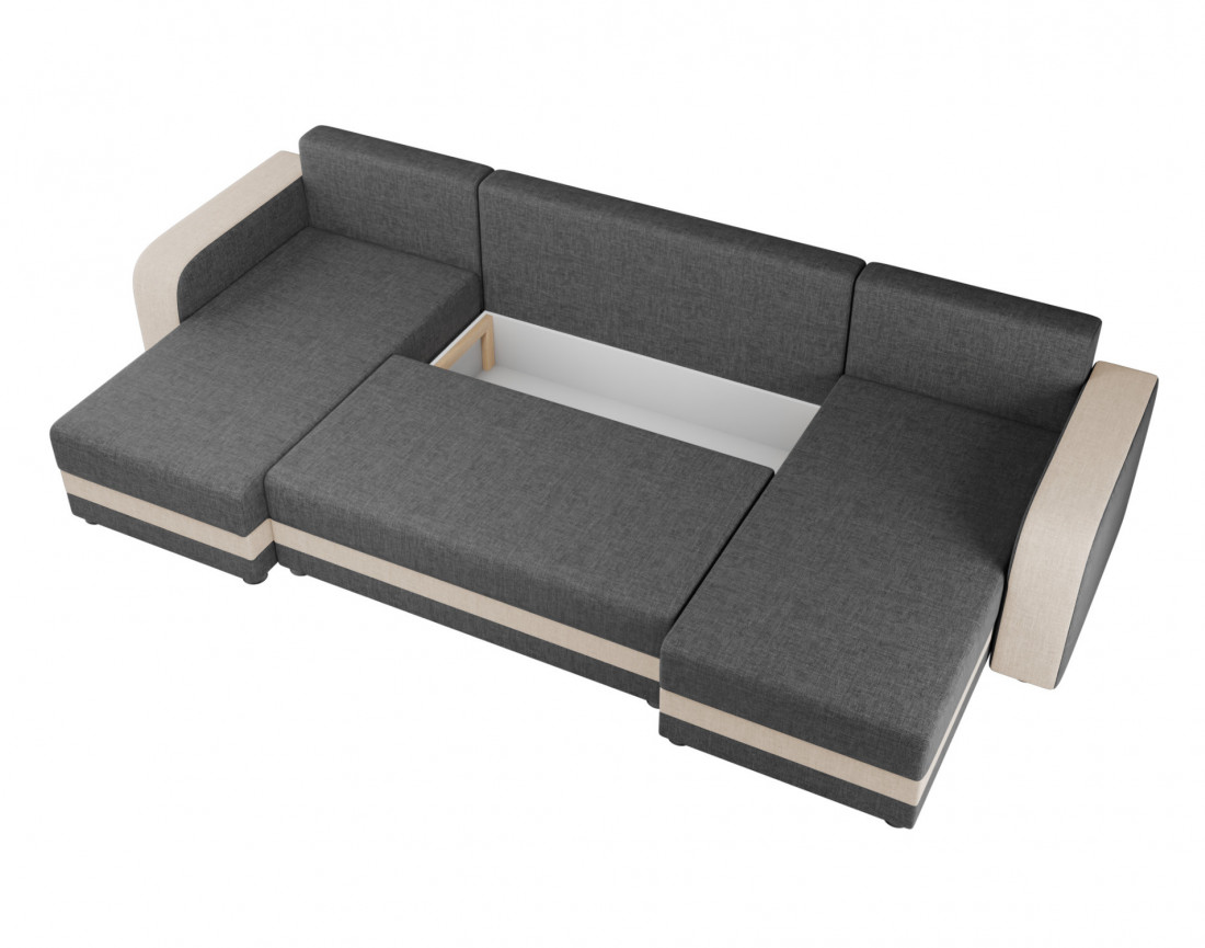 Harvey - canapé panoramique en U 7 places convertible avec coffre en tissu