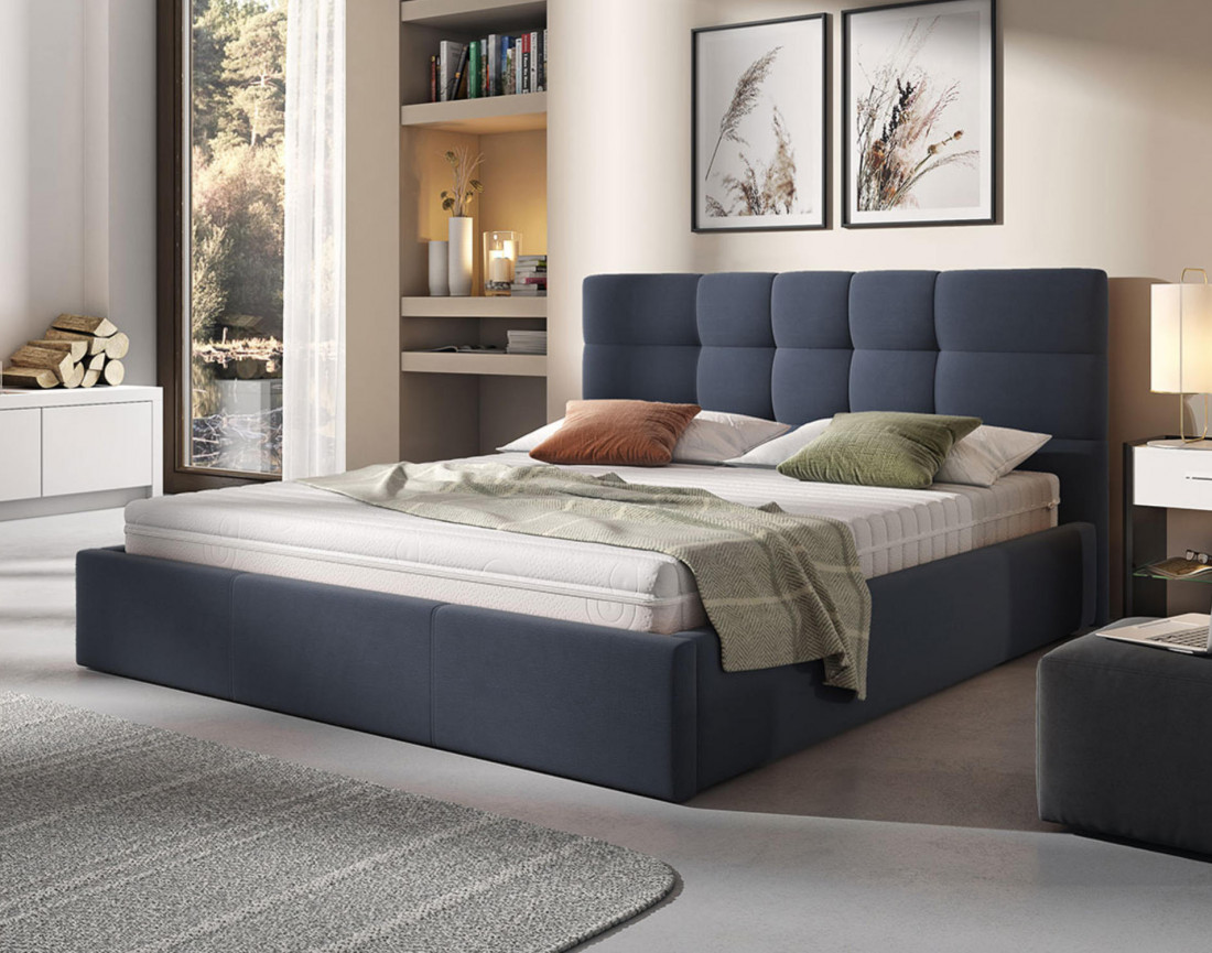 Mael - lit coffre 160x200 cm - en tissu et sommier inclus