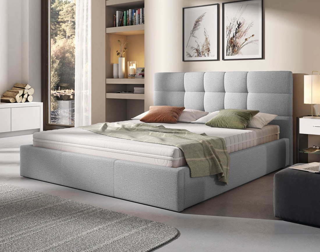 Mael - lit coffre 160x200 cm - en tissu et sommier inclus