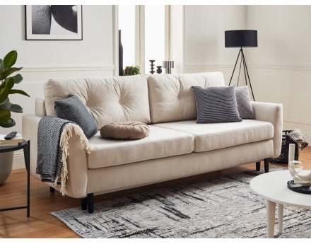 Canapé droit 3 places convertible avec coffre de rangement en velours Nils