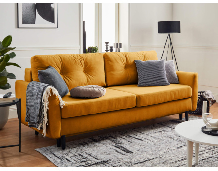 Canapé droit 3 places convertible avec coffre de rangement en velours Nils