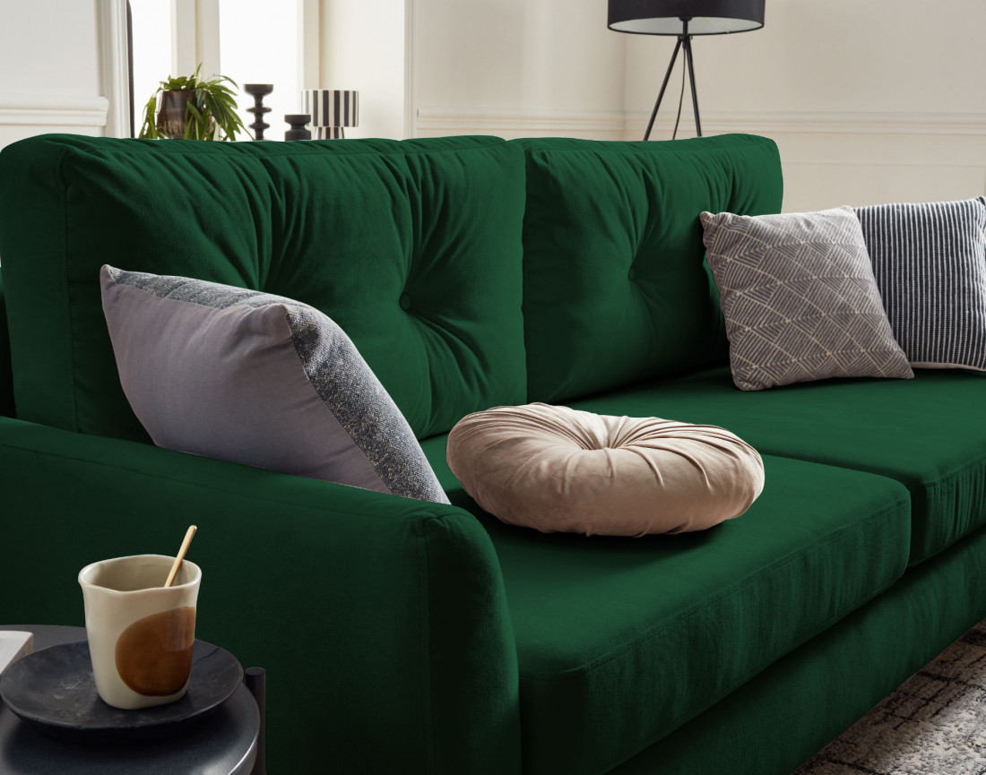 Canapé droit 3 places convertible avec coffre de rangement en velours Nils